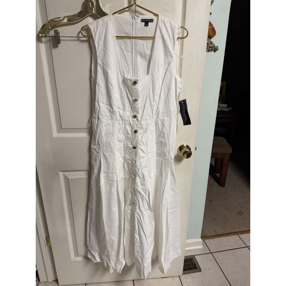 Sam & Jess 2X White Button Dress Boho Flowy Minimalist Classic Spring Med 36w